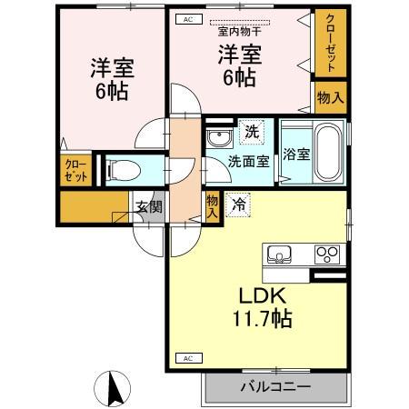 プリマヴェーラ A棟(2LDK/2階)の間取り写真