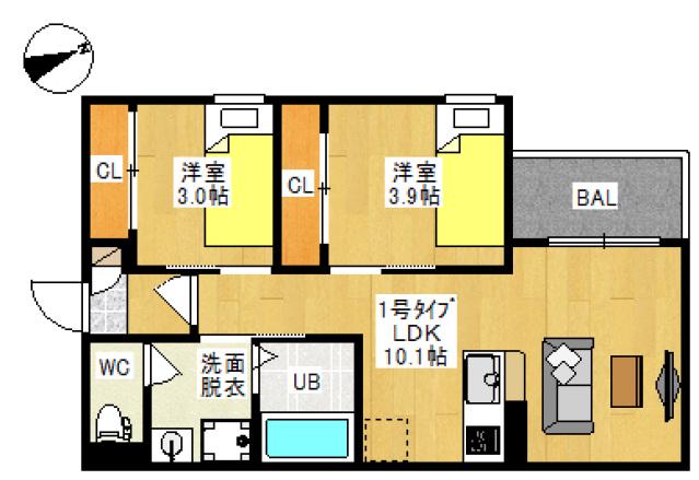 REGALEST LUCENTE REGALEST 新保Ⅳ(2LDK/1階)の間取り写真