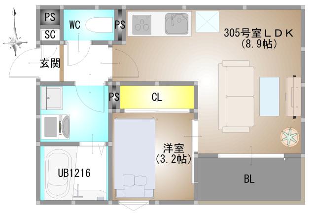 REGALEST 下伊福本町Ⅳ(1LDK/3階)の間取り写真