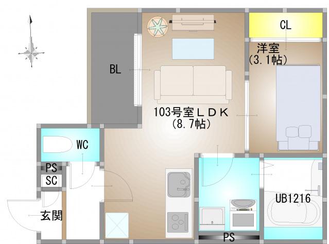 REGALEST 下伊福本町Ⅳ(1LDK/1階)の間取り写真
