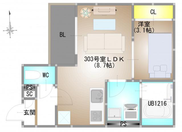 REGALEST 下伊福本町Ⅳ(1LDK/3階)の間取り写真