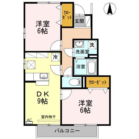 アルカディアD棟(2DK/1階)の間取り写真