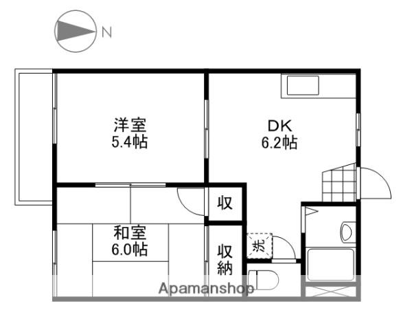 パークハイツB棟(2DK/1階)の間取り写真
