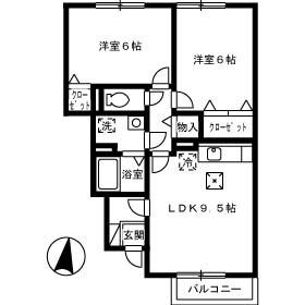 プレジオ六番館(2LDK/1階)の間取り写真