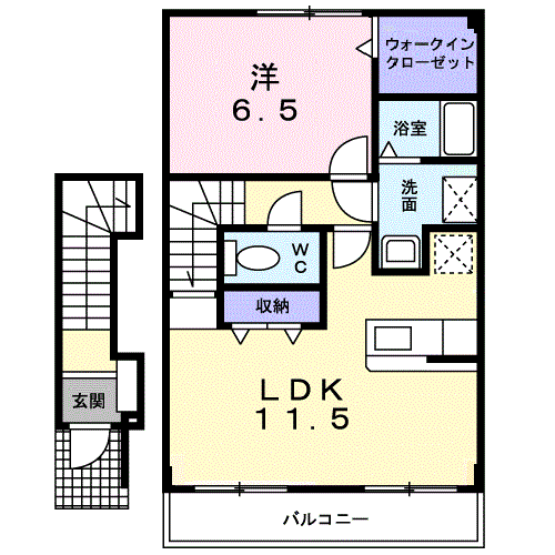 オベルジーヌ(1LDK/2階)の間取り写真