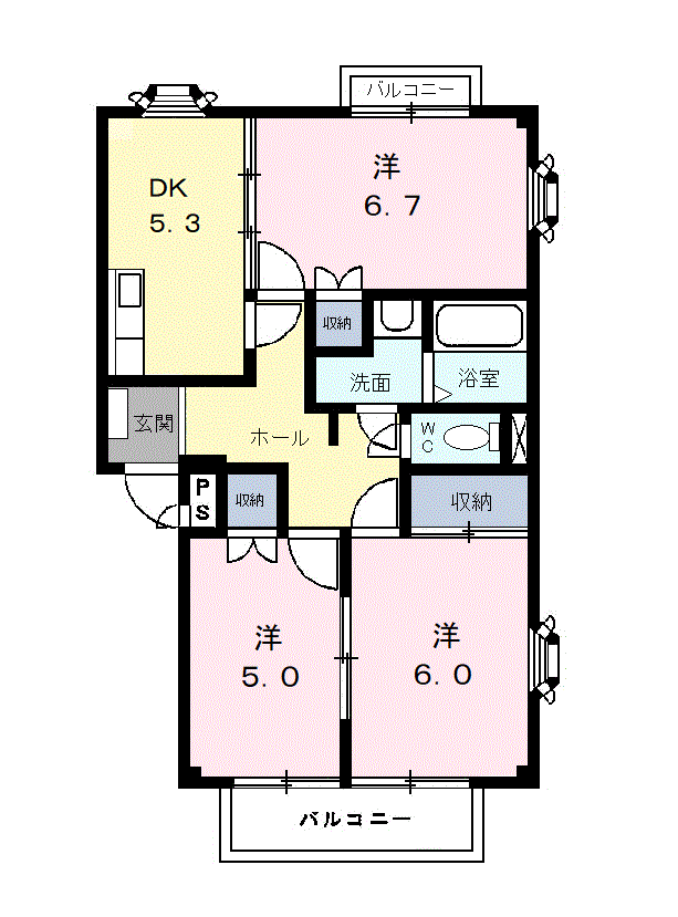 アクセス吉岡A棟(3DK/2階)の間取り写真