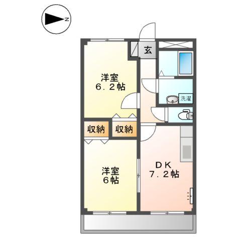 ドリームハウス(2DK/2階)の間取り写真