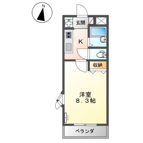 アムールパレスⅡ(1K/1階)の間取り写真
