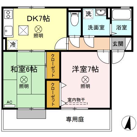 サンハイム撫川A棟(2DK/1階)の間取り写真