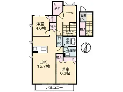 アルファA棟(2LDK/2階)の間取り写真