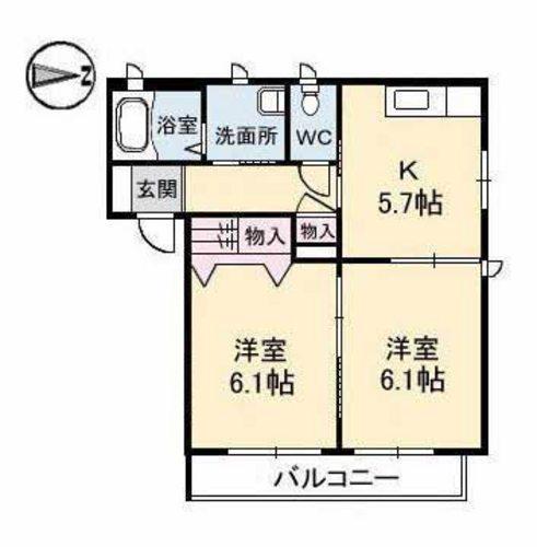 ウインドミルB棟(2K/1階)の間取り写真