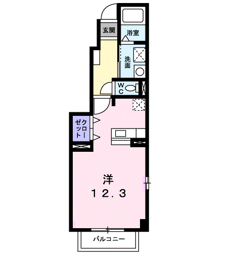 メロウ・グローブD棟(ワンルーム/1階)の間取り写真