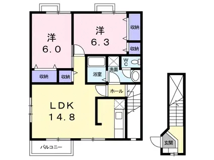 プロメナーデ(2LDK/2階)の間取り写真