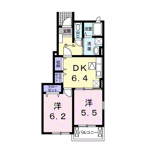 アルモニーB(2DK/1階)の間取り写真
