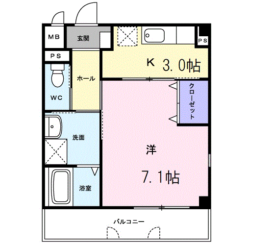 レーベン中畝ⅢB棟(1K/2階)の間取り写真