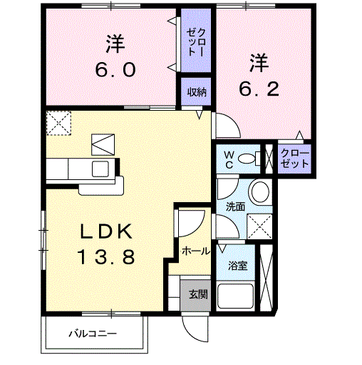 サンガーデンA(2LDK/1階)の間取り写真