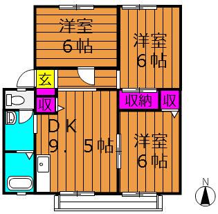 サンビレッジ新田C棟(3DK/1階)の間取り写真