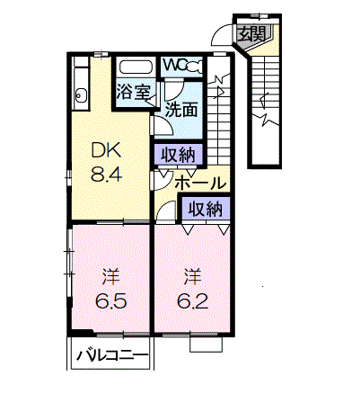 プロムナードⅡ(2DK/2階)の間取り写真