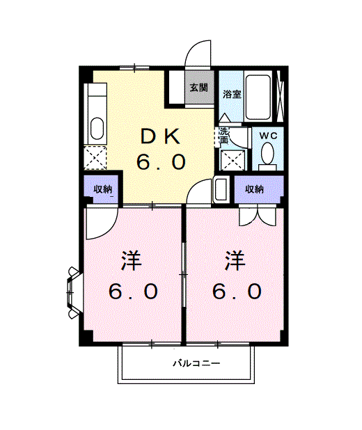 ハイムあすなろB(2DK/1階)の間取り写真