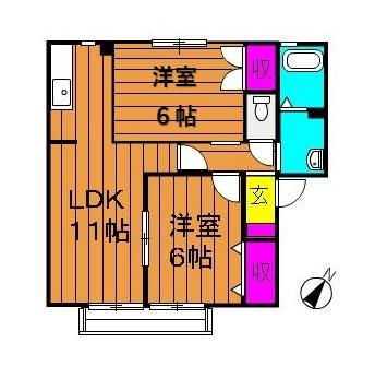 ソレジオ浜中B棟(2LDK/1階)の間取り写真