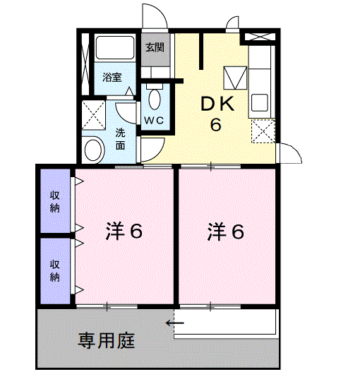 グランヴィア片島(2DK/1階)の間取り写真