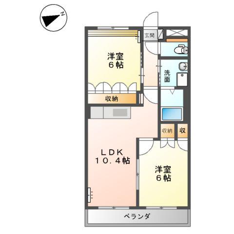 ルノアール(2LDK/2階)の間取り写真
