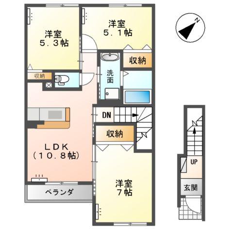 水島臨海鉄道 弥生駅 徒歩17分 2階建 築12年(3LDK/2階)の間取り写真