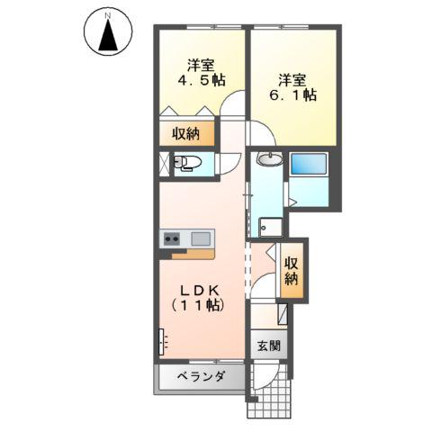 ベンヴェヌート(2LDK/1階)の間取り写真