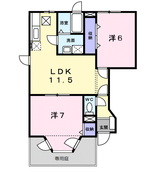 アウローラB(2LDK/1階)の間取り写真