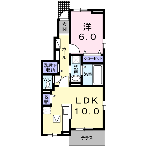 サン16 鴨方(1LDK/1階)の間取り写真