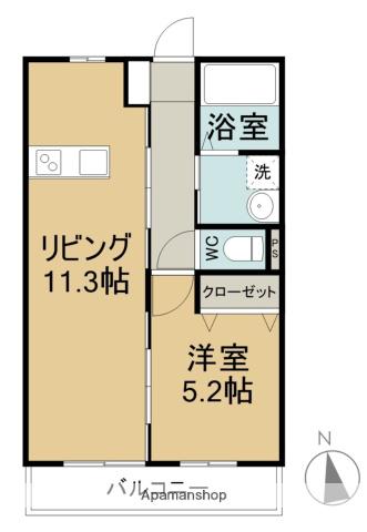 イデアーレ中庄B(1LDK/2階)の間取り写真