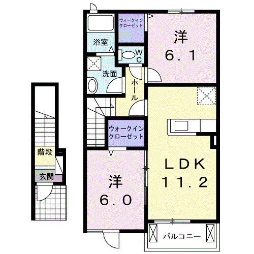 CROWD真備(2LDK/2階)の間取り写真