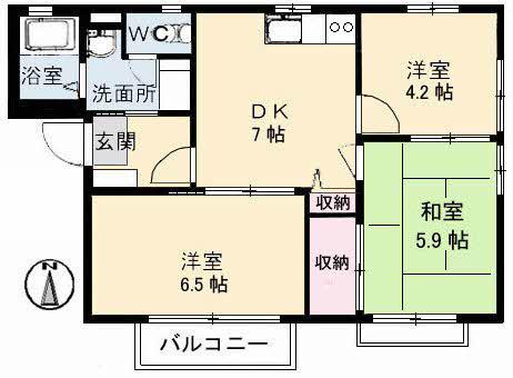 ルナール玉島A棟(3DK/2階)の間取り写真