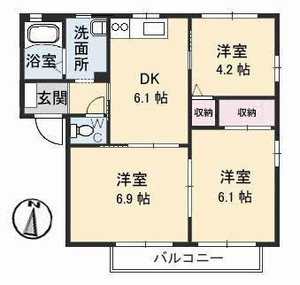 サリーレ太陽ⅡA(3DK/2階)の間取り写真