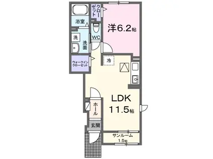 サンフラット乙島A棟(1LDK/1階)の間取り写真