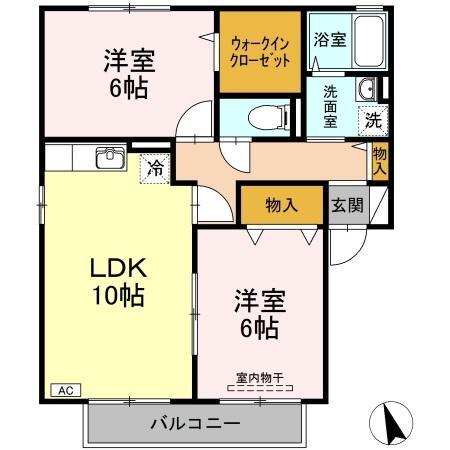 ロイヤルガーデンミルフィーD棟(2LDK/2階)の間取り写真