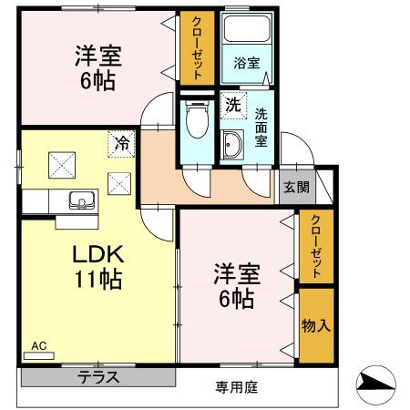 ライフモア守上B棟(2LDK/1階)の間取り写真