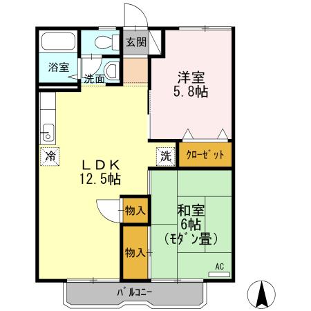 パレーシャル板谷A棟(2LDK/2階)の間取り写真