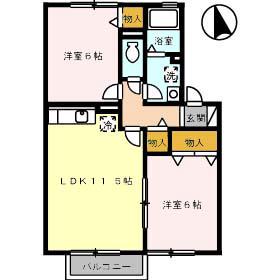 ボンヌシャンスISIDA A棟(2LDK/2階)の間取り写真