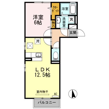 クローバーM B棟(1LDK/1階)の間取り写真