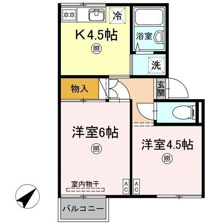 プレジール三島(2DK/2階)の間取り写真