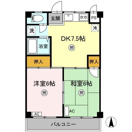 えきまえマンション(2DK/1階)の間取り写真