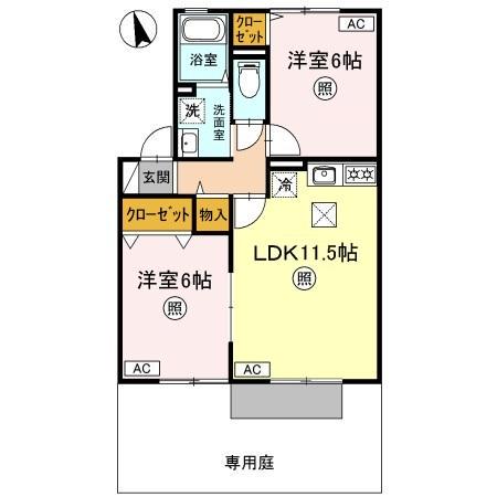 エフロレンス山陽B棟(2LDK/1階)の間取り写真