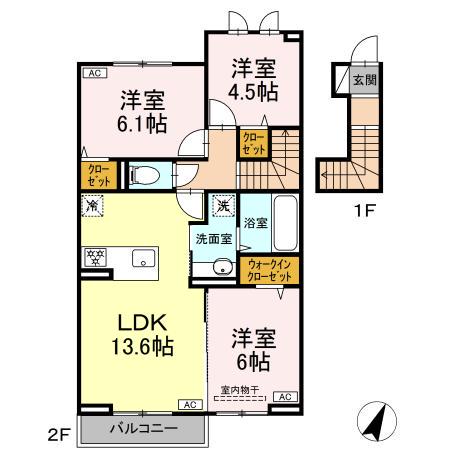 HONEY BEAR B(3LDK/2階)の間取り写真