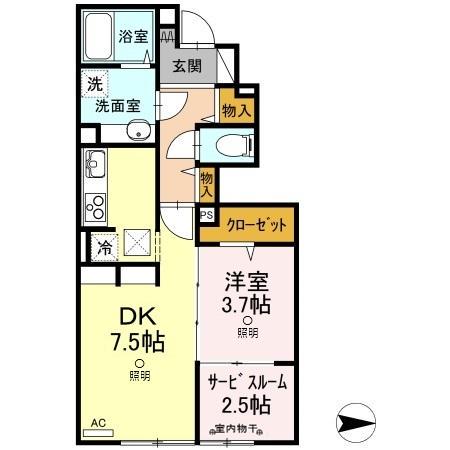 アセーボIV(1DK/1階)の間取り写真