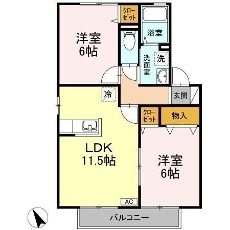 ロイヤルガーデンミルフィーF棟(2LDK/2階)の間取り写真