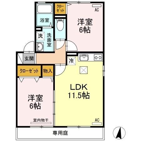 エルドラードB(2LDK/1階)の間取り写真