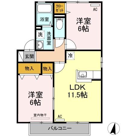 サニープレイン A・B・C C棟(2LDK/2階)の間取り写真