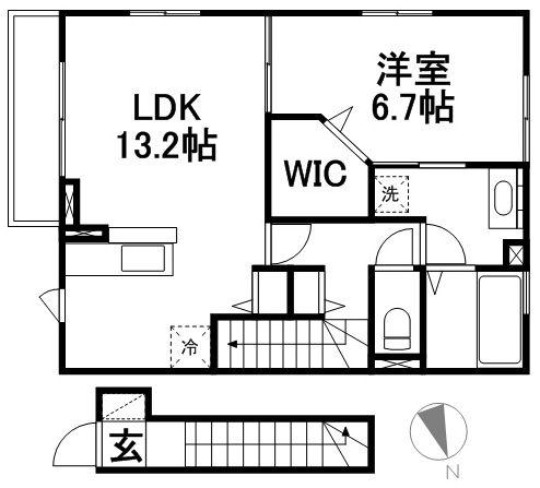 ウィングパレス明神(1LDK/2階)の間取り写真