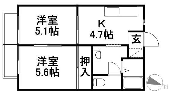 フレグランス寿B棟(2K/2階)の間取り写真